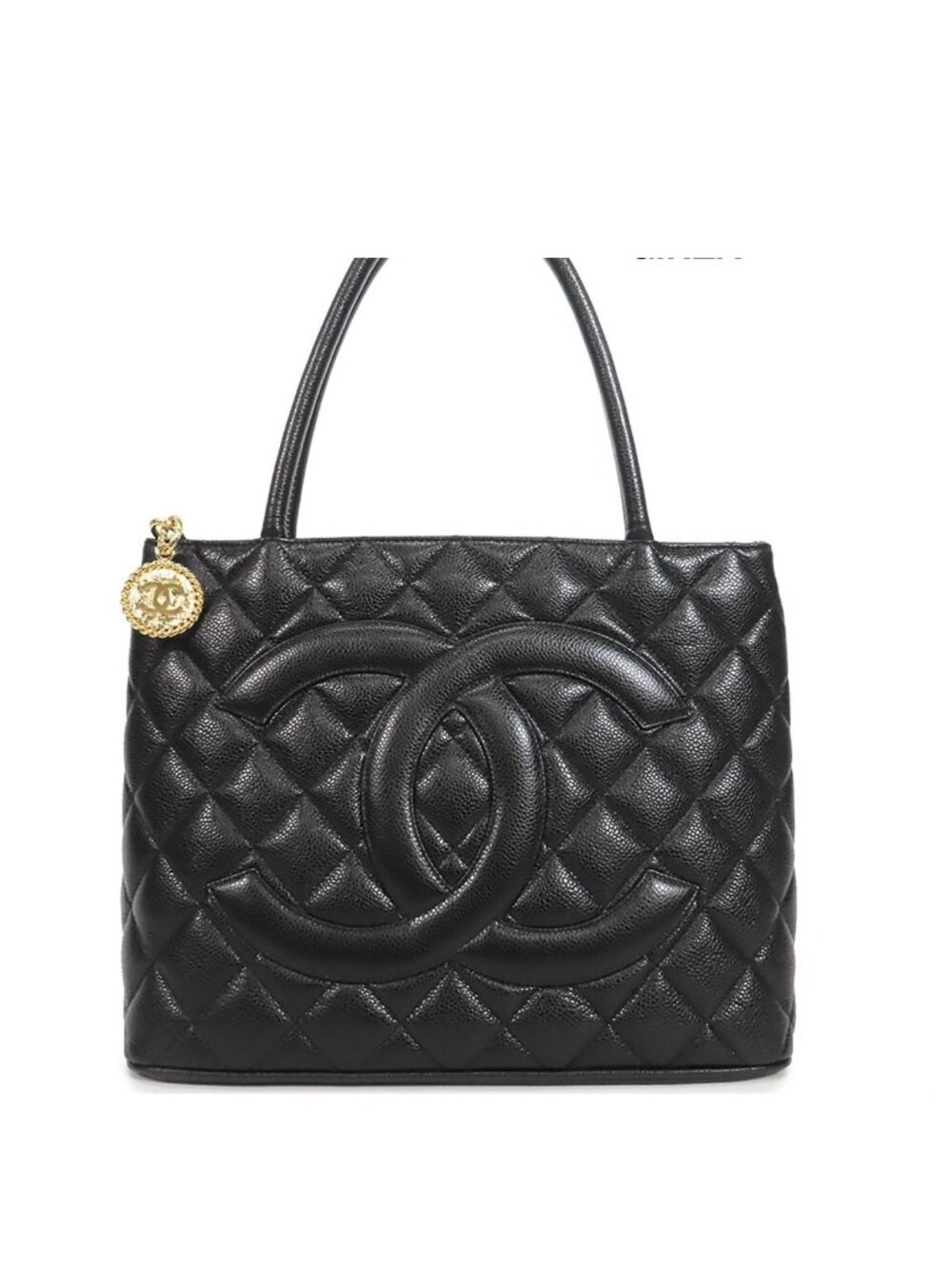 Chanel Reissue Tote Bag Black Gold Caviar Leather Quilted CC Logo